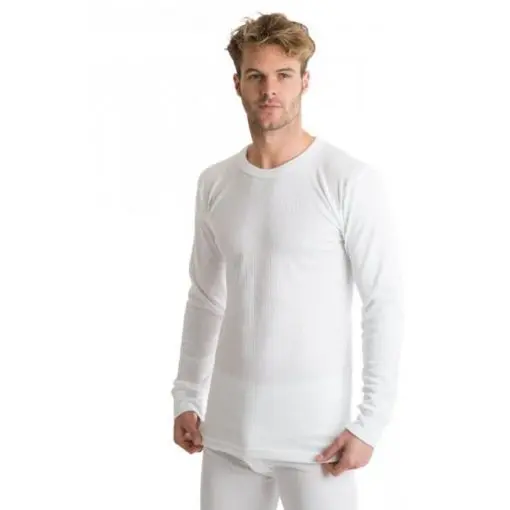 Mens Extra Warm British Made Thermal Underwear Long-Sleeve Vest white