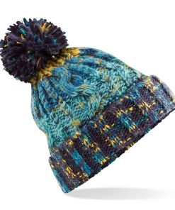 Beechfield Corscrew Pom Pom Beanie marina splash